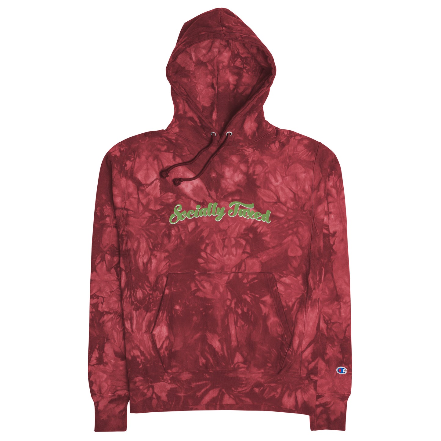 Kiwi Green on White Arched "Socially Taxed" Unisex Champion tie-dye hoodie