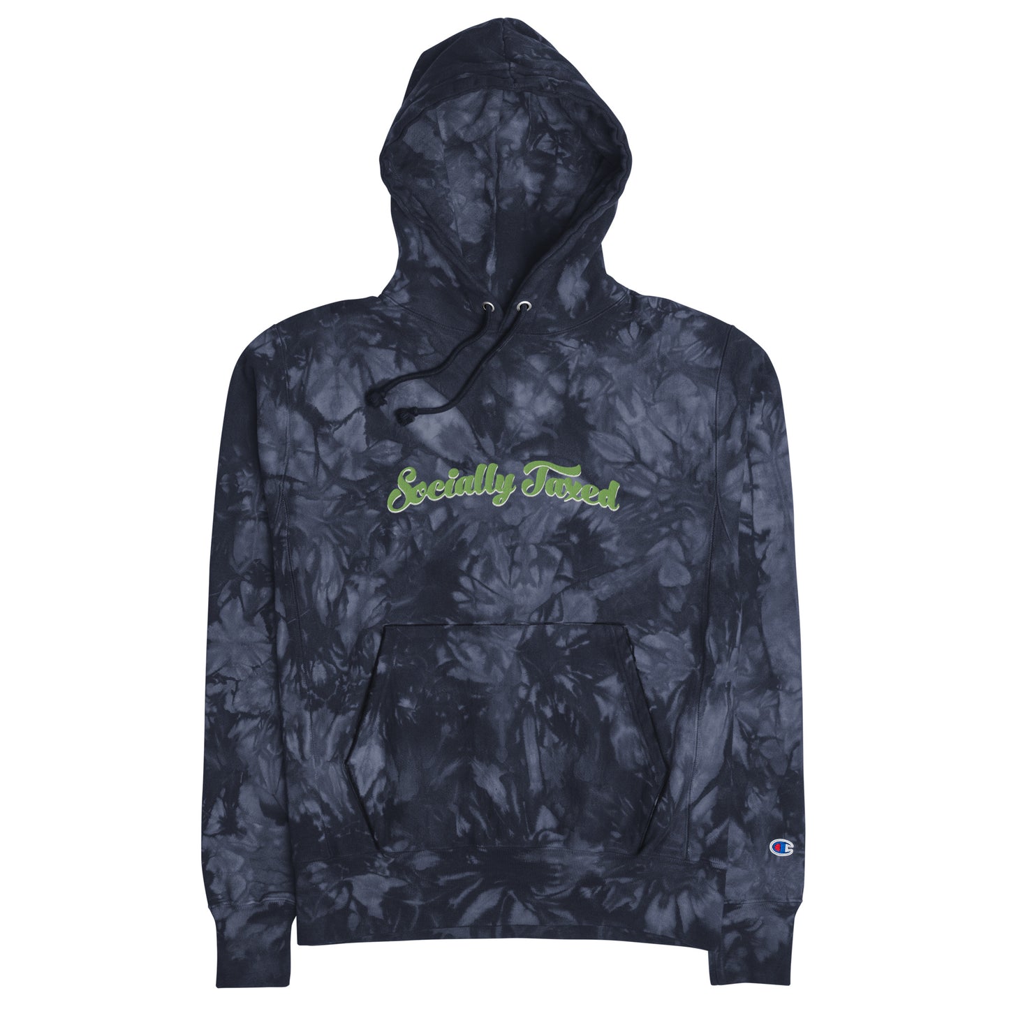 Kiwi Green on White Arched "Socially Taxed" Unisex Champion tie-dye hoodie