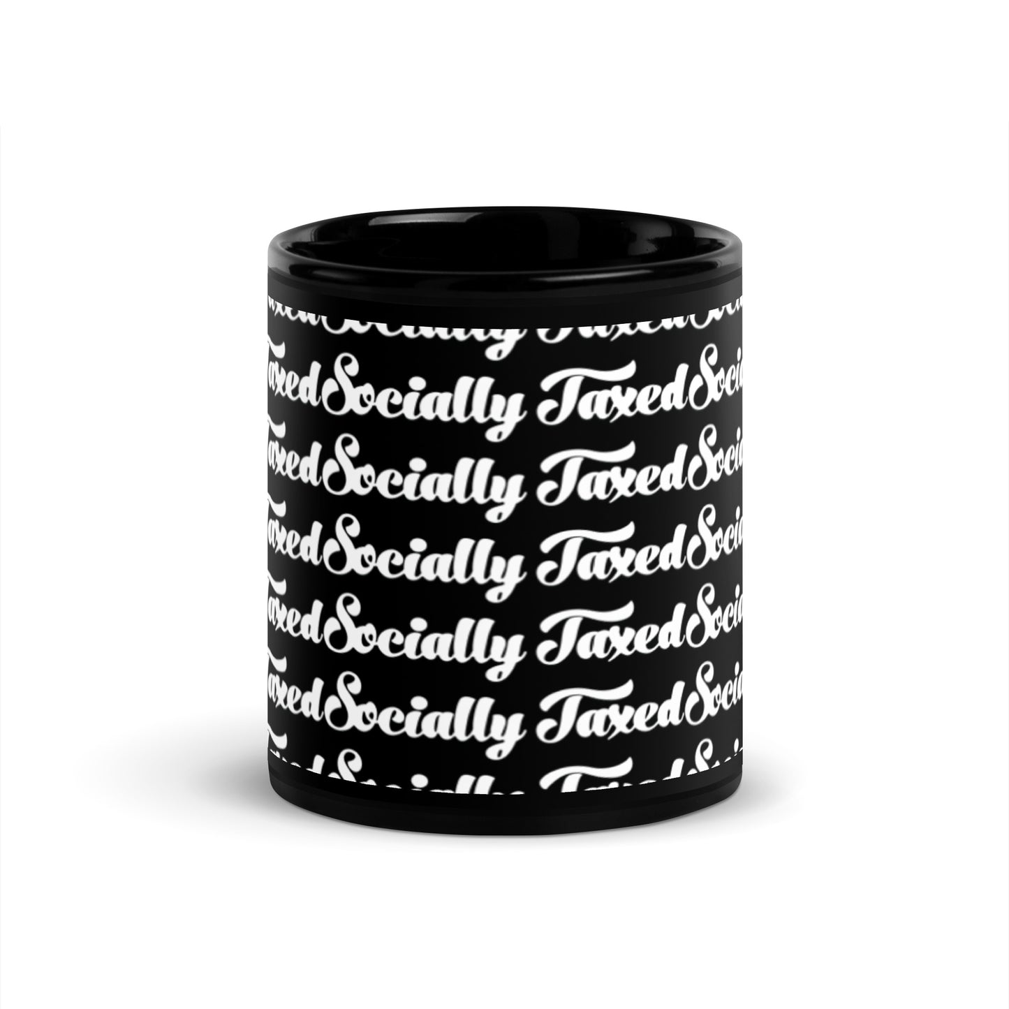 "Socially Taxed" Black Glossy Mug