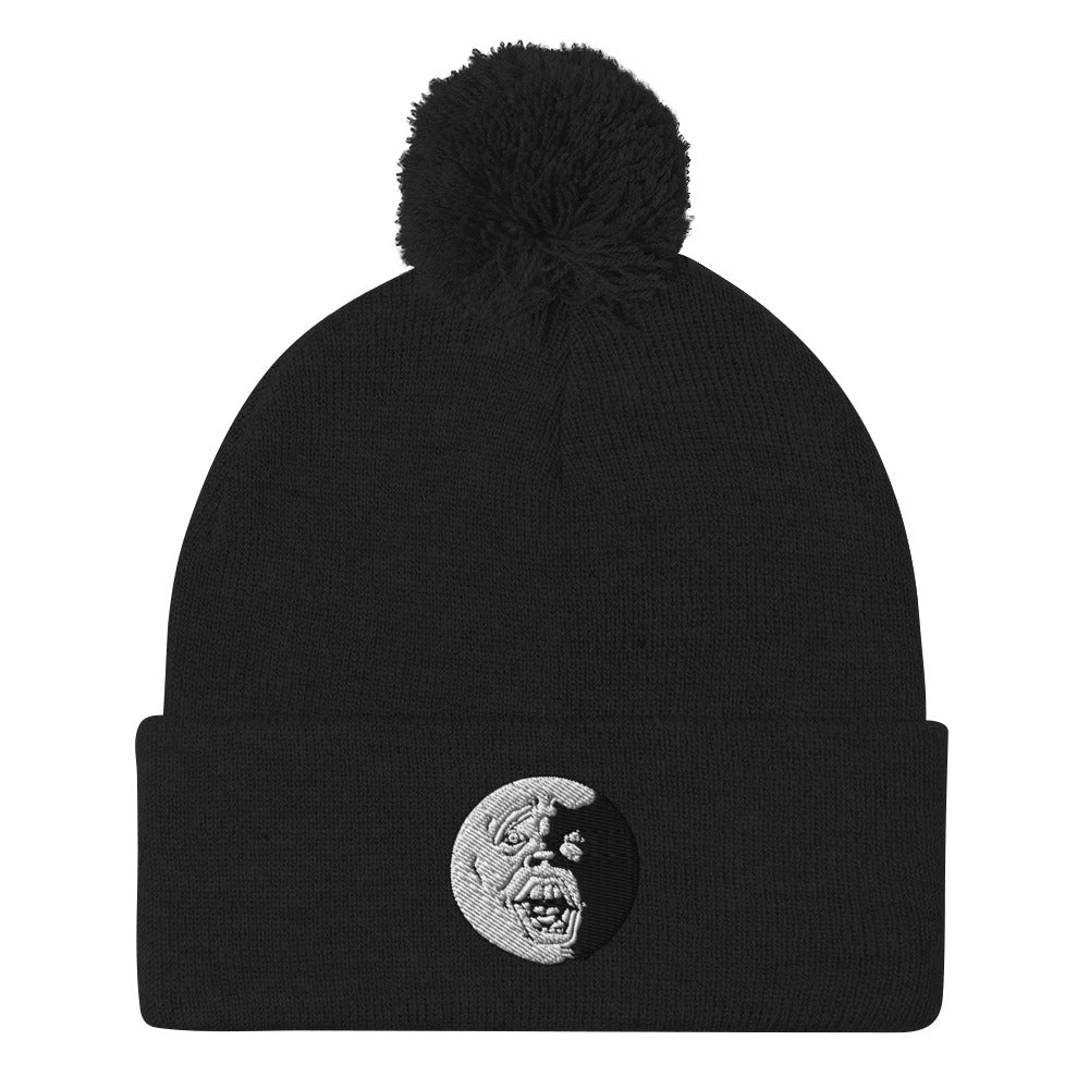 Black and White "Socially Taxed" Gentle Beast Pom-Pom Beanie