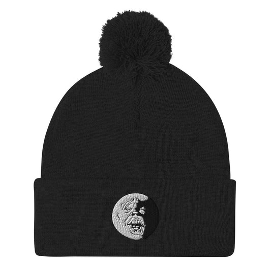 Black and White "Socially Taxed" Gentle Beast Pom-Pom Beanie