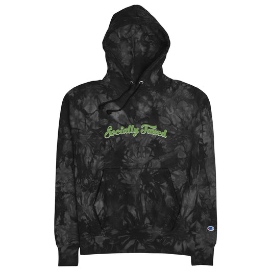 Kiwi Green on White Arched "Socially Taxed" Unisex Champion tie-dye hoodie